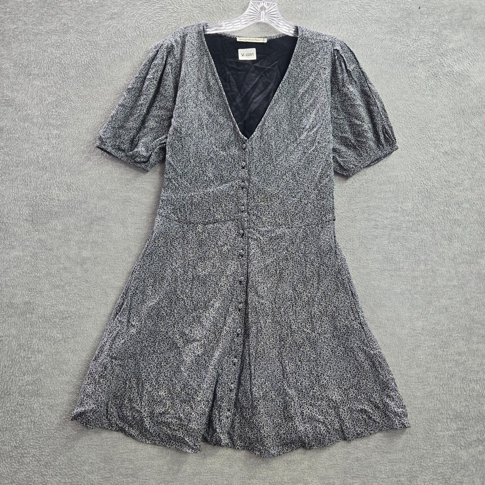 Abercrombie & Fitch Women Dress Medium Gray Floral Puffer Sleeve Button Front